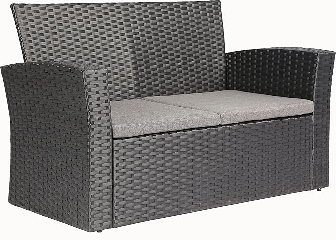 4 Pieces Outdoor Furniture Complete Patio Cushion Wicker P.E Rattan Garden Set, Full, Black