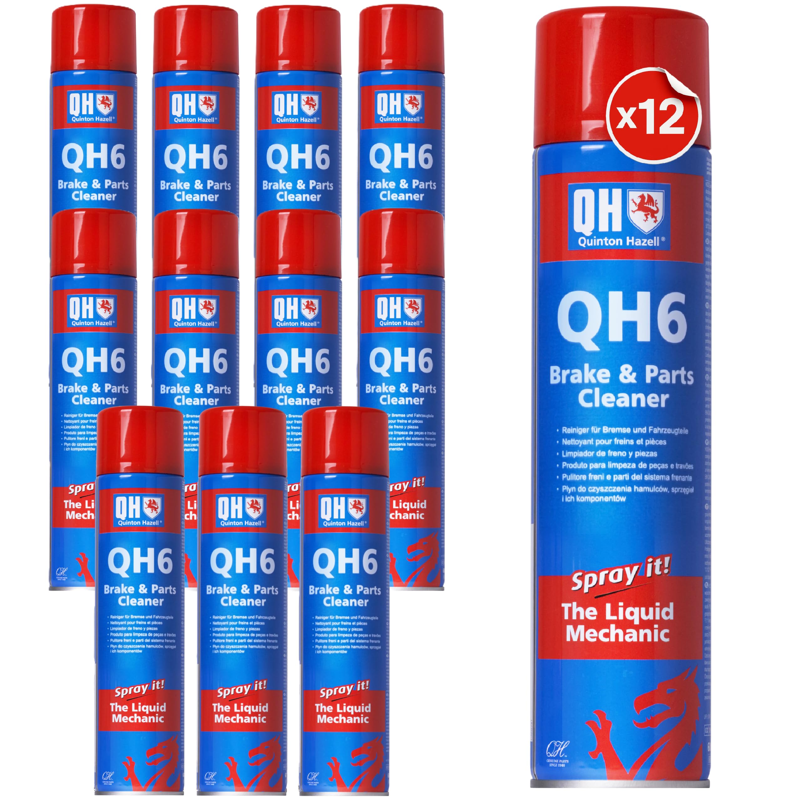 Quinton Hazell Brake Cleaner Spray Can, 20.3 fl oz (12 Pack) - QH6 Non-Chlorinated Parts Cleaner Removes Grease, Oil & Dirt, Sto