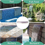 19.6 Inch Pool Waterfall Spillway, Stainless Steel Pond Waterfalls with Multi Color-LED Light Outdoor Pool Fountain, Water Flow Fountains Kit for Garden Patio & Rockery Decoration