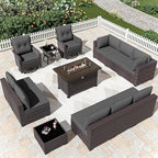 Patio Furniture Sectional Sofa Set 13-Pieces PE Rattan Swivel Rocking Chairs Patio Conversation Set w/43in Gas Fire Pit Table, Outdoor Furniture with 55000 BTU Propane Fire Pit, Grey