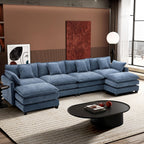 Ihanherry 111.4" L Shaped Modern Sofa Modular Sectional Cloud Couch with Ottoman, 4-Seat Chenille Deep Seat Sofa with Pillow for Living Room, Bedroom and Apartment, Beige