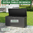 NUNU LAB 76 Gallon Deck Box, Large Resin Outdoor Storage Box, Waterproof Patio Storage Container with Double Wall Panels for Cushions, Garden Tools, Pool Toys, and Packages
