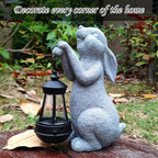 Rabbit Solar Garden Statues,Resin Rabbit Figurine Decorations with Solar Lights Lantern, Outdoor Figurines Lawn Garden Statue Decor Art for Lawn,Yard, Balcony Ornament.