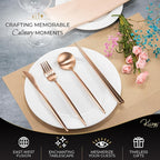 Matte Copper Flatwqare Set Korean Chopsticks - 16-piece KiiZYs Kitchen Utensil Set Stainless Steel Silverware - Modern Dinnerware Spoon Fork Knife Cutlery Housewarming Gift Box (Matte Copper, 4 Sets)