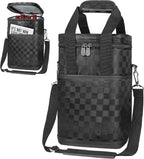 Opux 4 Bottle Insulated Wine Cooler Bag - Leakproof Padded Portable Wine Bottle Carrier for Travel Picnic, BYOB Gift (Black Square)