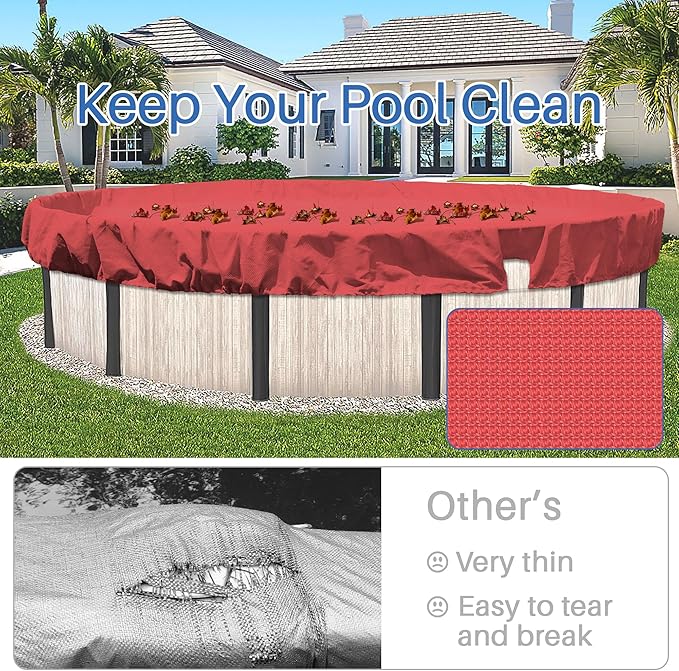 ECOOPTS 12 ft Round Pool Cover for Above Ground Pools, Swimming Pool Cover Protector Winter Safety Cover (Red)
