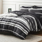 Bedsure Bed in a Bag King Size 7 Pieces, Black White Striped Bedding Comforter Sets All Season Bed Set, 2 Pillow Shams, Flat Sheet, Fitted Sheet and 2 Pillowcases