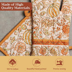 Maison d' Hermine 100% Cotton Oven Mitt & Pot Holder Set (7.5"x13" & 8"x8") | Heat Resistant BBQ Cooking Gloves with Loop Baking Grilling Kitchen Home Farmhouse Thanksgiving Christmas - Pumpkin Spice