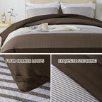Andency Stripe Comforter Set King Size (104x90 Inch), 3 Pieces Brown Patchwork Striped Comforter, Soft Microfiber Down Alternative Comforter Bedding Set with Corner Loops