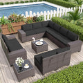 12PCS Patio Furniture Set Sofa Wicker Sectional Sofa Set, Outdoor Furniture Rattan Patio Conversation Set with Cushions and Glass Coffee Table, Black
