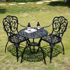 Bistro Table and Chairs Set of 2 Outdoor 3 Piece Bistro Sets Cast Aluminum Patio Bistro Set with Umbrella Hole, Patio Set for Garden, Black