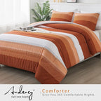 Andency Stripe Comforter Set Queen Size (90x90 Inch), 3 Pieces Terracotta Patchwork Striped Comforter, Soft Microfiber Down Alternative Comforter Bedding Set with Corner Loops