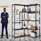 Shintenchi 5 Tiers Corner Bookshelf, 70.86" Tall L-Shaped Bookcase, Large Corner Etagere Bookcase, Corner Shelf Display Storage Rack with Metal Frame for Living Room Home Office, Rustic Brown