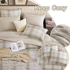 Beige Twin Comforter Set, Khaki Green Plaid Twin XL Comforter Set for Boys & Girls,Classic Homestead-style Twin Bed Set with Sheets and Comforter Set