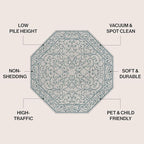 JONATHAN Y Vintage Filigree Indoor Outdoor Octagon Area Rug 8 Ft Gray/Teal, Charleston Textured Weave for Backyard, Patio, Porch, Easy-Cleaning, High Traffic, Pet-Friendly, Non-Shedding SMB106E-8TGN
