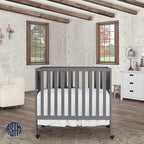 Jett Non-Full Size Folding Convertible Crib, Lightweight Portable Crib, Three Adjustable Mattress Height Settings, Easy to Fold Travel Crib, 1.5” Mattress Pad Included