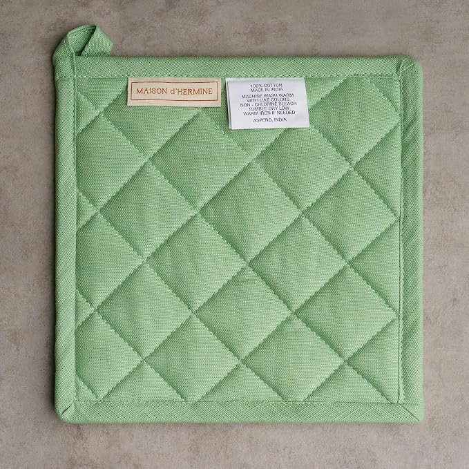 Maison d' Hermine Pot Holders 100% Cotton Potholders (8" x 8", Pack of 1) | Heat Resistant Hot Pads with Loop BBQ Cooking Baking Farmhouse Kitchen Handling Hot Pans Spring Summer - Botanical Fresh