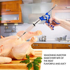Meat Injector Marinade Gun Stainless Steel Outdoor Kit Flavor Food Syringes & 4 Marinades Needles for BBQ Grill Smoker Injectors Professional Syringe Held Culinary Barbecue Tool (Blue)