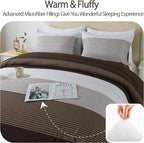 Andency Stripe Comforter Set King Size (104x90 Inch), 3 Pieces Brown Patchwork Striped Comforter, Soft Microfiber Down Alternative Comforter Bedding Set with Corner Loops