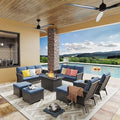 Yechen Patio Conversation Set 12 Seats with 44" Propane Gas Fire Pit Table - 9 Pcs Outdoor Wicker Furniture Set with Lid & Wind Shields - Sectional Sofa Set for Porch,Backyard