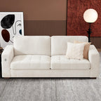 Ihanherry 111.4" L Shaped Modern Sofa Modular Sectional Cloud Couch with Ottoman, 4-Seat Chenille Deep Seat Sofa with Pillow for Living Room, Bedroom and Apartment, Beige