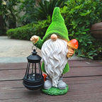 Solar Gnomes Garden Statues,Resin Gnome Figurine Holding Mushroom and Solar Lights Lantern,Outdoor Yard Art Decorations for Garden Patio Lawn