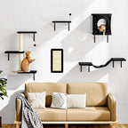 11-in-1 Cat Wall Shelves Cat Climbing Furniture with Wall Mounted Perch & Lounge for Indoor Cats, Space-Saving Cat Climbing Wall Systems, Black