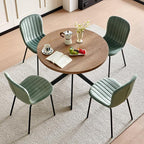 37 Inch Round Dining Table Set for 4, Modern Small Circle Kitchen Coffee Set for Apartment Living Room Office, Save Space(1 Imitation Wooden Table + 4 Green Velvet Chairs)