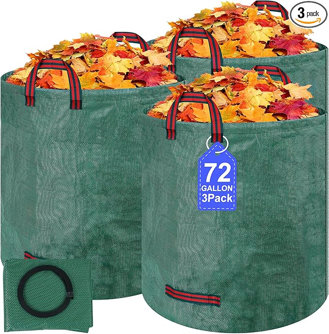 Reusable Yard Waste Bags, 72 Gallons Leaf Bags with Reinforced Handles,Heavy Duty Garden Waste Bag,Collapsible Trash Bag for Lawn Debris Leaves Grass Clippings(3 Packs)