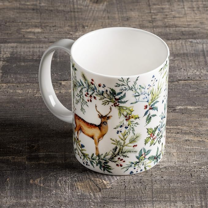 Maison d' Hermine Coffee Mug with Handles Tea Cups (12 Ounce, Pack of 1) | Fine Bone China Coffee Mugs for Hot Beverages Cappuccino Latte Home Restaurant Hotel Spring Summer -Holly Time - Biche