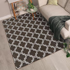 Chicrug Shag Geometric 6x9 Area Rug for Living Room, Large Modern Memory Foam Indoor Carpet, Fluffy Rug for Bedroom Bedside Room Decor for Family Girls Kids Nursery, Brown/White