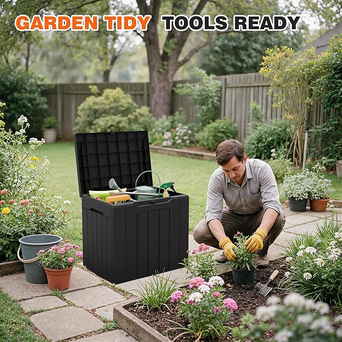 32 Gallon Deck Box Outdoor Indoor Waterproof Storage Box for Patio Furniture, Pool Accessories, Garden Tools, and Cushion Storage, Black