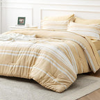 Bedsure Bed in a Bag Twin Size 5-Piece Yellow White Striped Bedding Comforter Sets All Season Bed Set with 1 Pillow Sham, Flat Sheet, Fitted Sheet and 1 Pillowcase