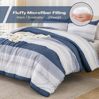 Litanika Mineral Blue Bed Comforter Set Twin/Twin XL Size, 2 Pieces Lightweight Striped Bedding Comforter Set, Soft All Season Down Alternative Comforter (1 Comforter, 1 Pillowcase)
