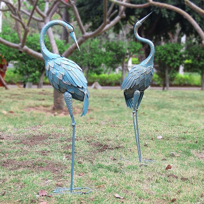 35-40 Inch Standing Garden Crane Statues for Outdoor Set of 2 Metal Birds Garden Sculptures Yard Art for Home Backyard Patio Lawn Decoration