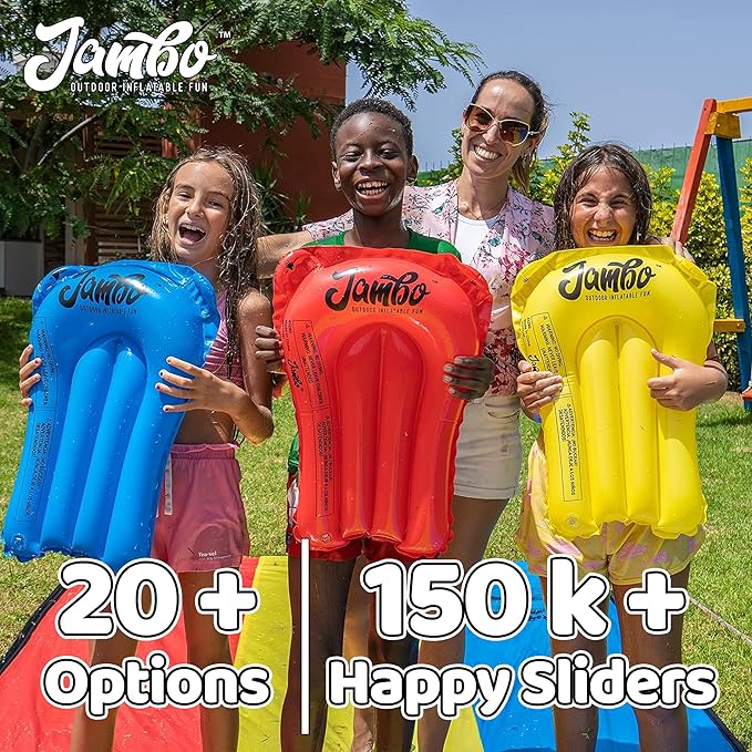 JAMBO 50Ft MEGA XXL Water Slide and 2 Bodyboards, Heavy Duty Slip and Splash with Inflatable Crash Pad, Long Summer Water Toy Sprinkler, Backyard Outdoor Fun n Toys for Kids