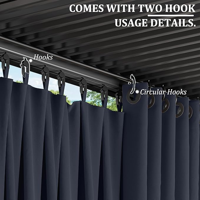 Gazebo Universal Replacement Privacy Curtain,12'×20' Gazebo Outdoor Waterproof Curtains, 4-Panels Sidewall Curtains with Double Zipper for Patio Canopy, Garden and Backyard (Curtain Only)