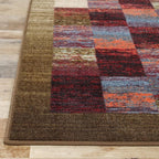 Superior Indoor Non-Slip Area Rug, Rustic Floor Decor, Color Block Rug for Living Room, Bedroom, Office, Kitchen, Dining, Washable Rugs, Foam Back, Lockwood Collection, 8' x 10', Brown-Burgundy