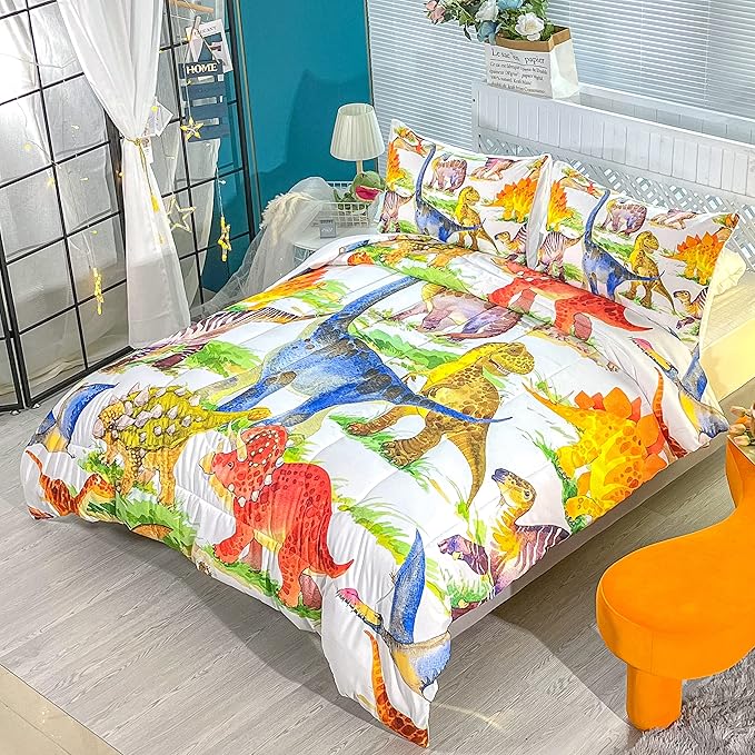 CVHOUSE Dinosaur Bedding Set,Dinosaur Comforter,Dinosaur Comforter Set King,Microfiber Quilt Set with 1 Comforter and 2 Pillow Cases