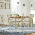 AMERLIFE 7-Piece Farmhouse Solid Wood Dining Table Set for 6, Rustic Cream | 60" Solid Wood Table, 6 Upholstered Chairs, Space-Saving Design, Rustic Dining Set, Dining Room and Kitchen Use