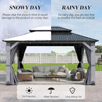 GARTOO 12' x 16' Outdoor Wood Gazebo - Permanent Wooden Hardtop Gazebo Pavilion with Double Curtains, Galvanized Steel Roof Cedar Wood Gazebos for Poolside, Garden, Lawn, Backyard Deck