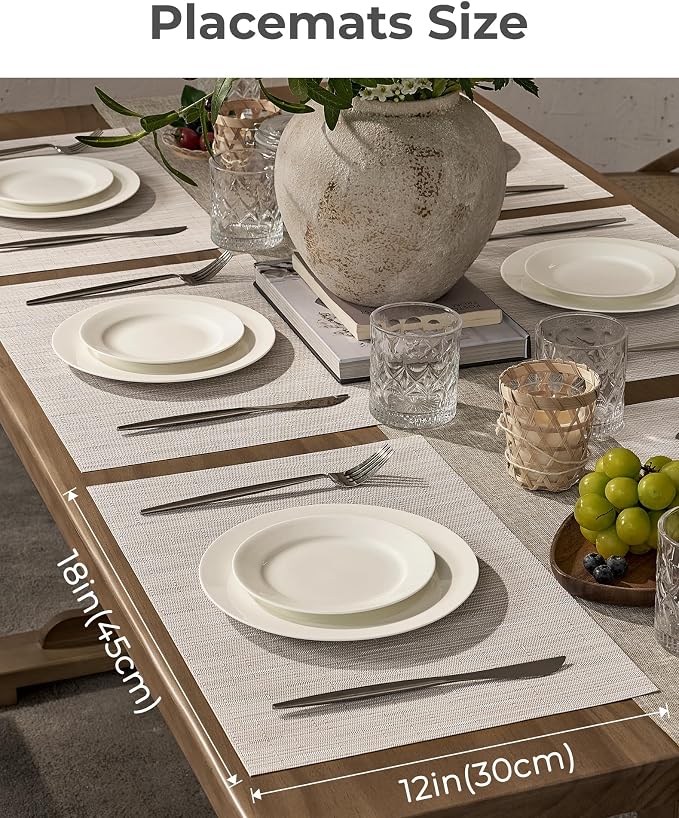 Leetaltree Pale Beige Placemats Set of 8 - Heat Resistant Non-Slip Place mats for Dining Table, Washable Durable PVC Vinyl Woven Table Mats（Pale Beige, 8）