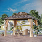 10'x12' Hardtop Gazebo Outdoor Aluminum Patio Gazebo Double Roof Galvanized Steel Canopy with Netting and Curtains for Garden, Backyard,Deck and Lawns