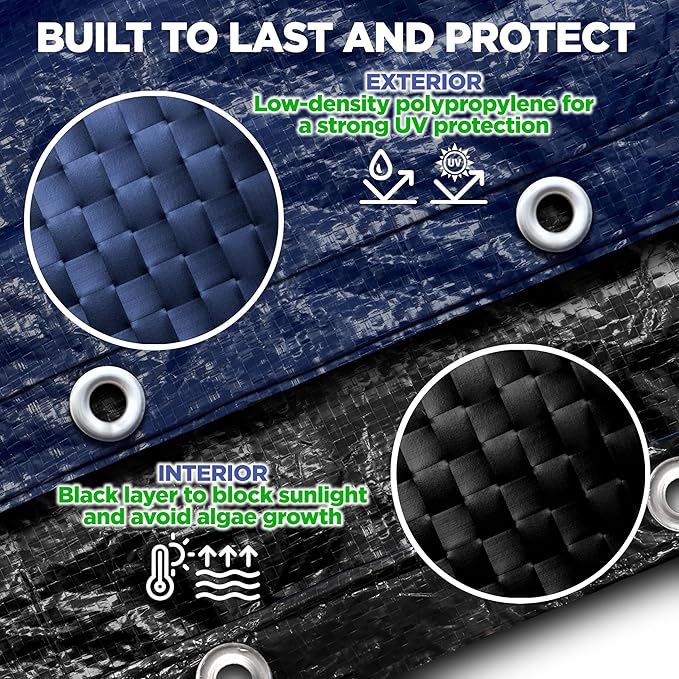12 x 24 ft Oval Pool Covers for Above Ground Pools, Oval Winter Pool Cover, Swimming Pool Cover, Keeps Out Debris, Cold and UV Resistant, Supreme Mesh, Navy Blue