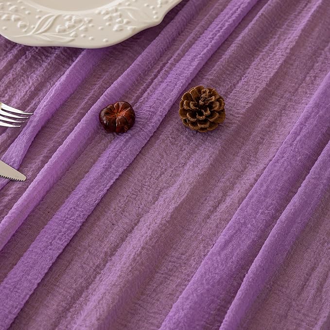 3pcs Lilac Gauze Rustic Cheesecloth Table Runner 120 Inch 10 FT for Wedding Baby Shower Bridal Shower Birthday Engagement Garden Outdoor Party Long Sheer Boho Decorations