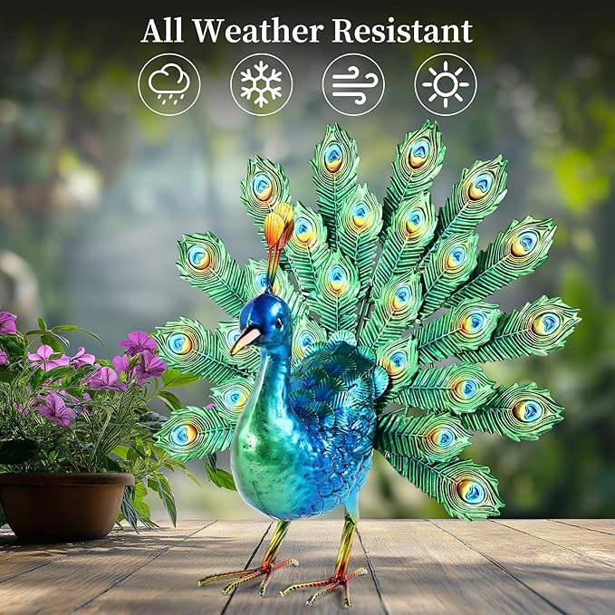 Metal Peacock Decor Garden Statue Yard Art Outdoor Sculpture for Lawn Patio Backyard Decoration,Housewarming Birthday Gifts for Women