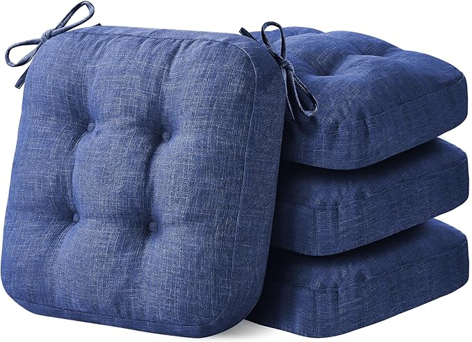 Chair Cushions, Dining Chair Cushions, Tufted Indoor Chair Pads, Set of 4, Navy Blue, 16.5'' x 16.5'' x 3.5''