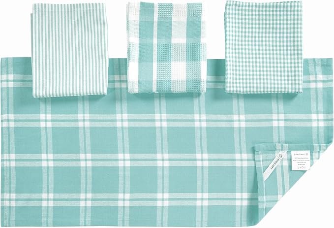 LANE LINEN 100% Cotton Kitchen Dish Cloths, Ultra Soft Absorbent Quick Drying Dish Towels, Multiweave Wash Cloths Dish Towel Sets, 13x28 Inches, 4 Pack - Aqua