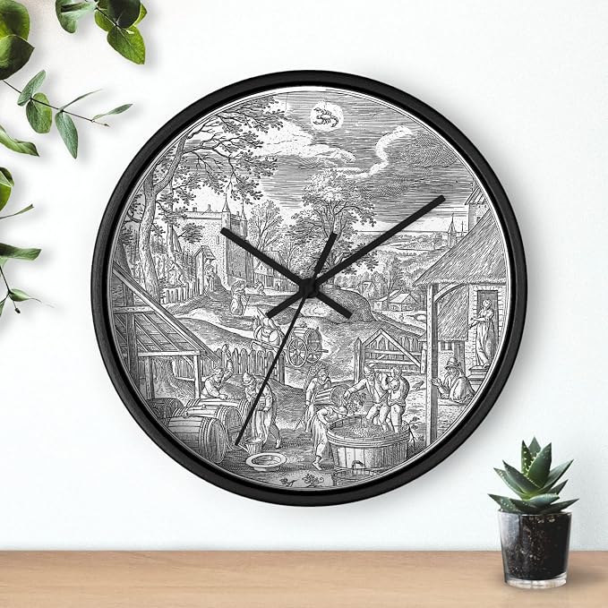 Mozingo ~ Wine Clock for Kitchen Bar Wall It's Wine O'clock Silent Time Gift Home Decor Made In USA, 10" (Hour Marks - None, Clock Frame Color - Black, Wine Theme #06)