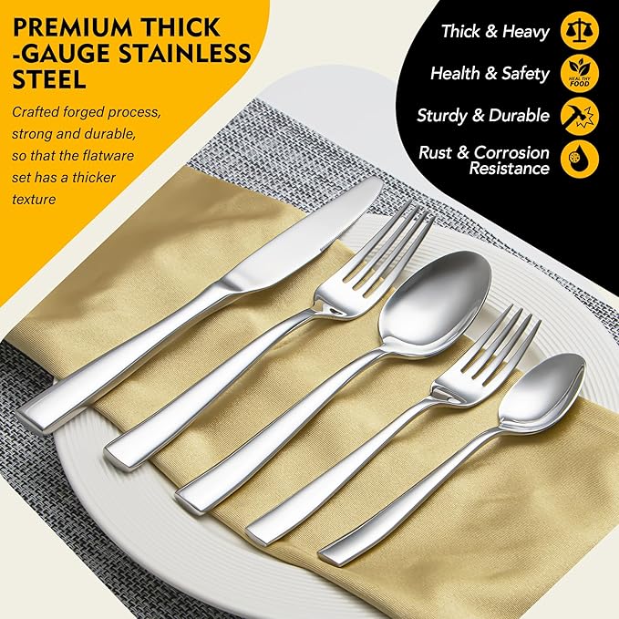 Heavy Duty Silverware Set for 8, EIUBUIE 40 Piece Stainless Steel Flatware Cutlery Set, Durable Kitchen Eating Utensils Tableware Sets Including Fork Spoon Knife Sets, Mirror Polished, Dishwasher Safe